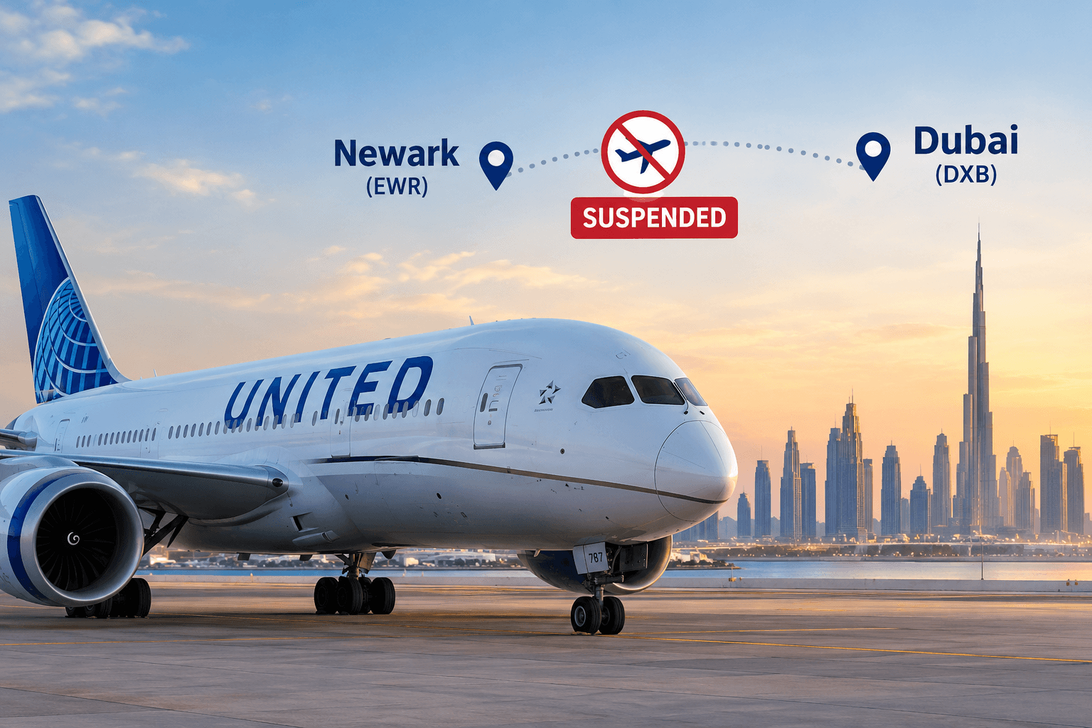 United Airlines Dubai flights suspended