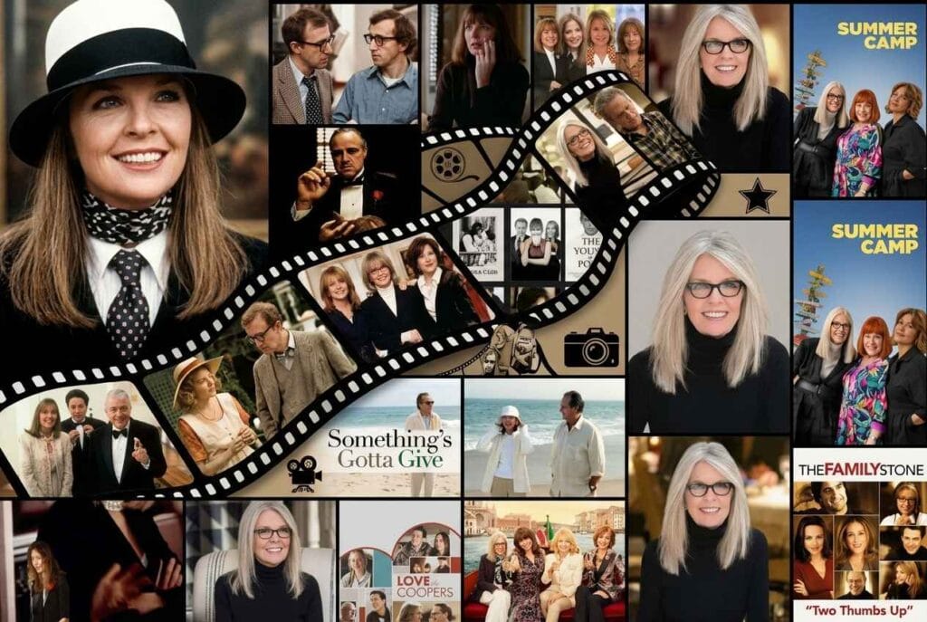 Diane Keaton smiling on the red carpet, representing her career in film