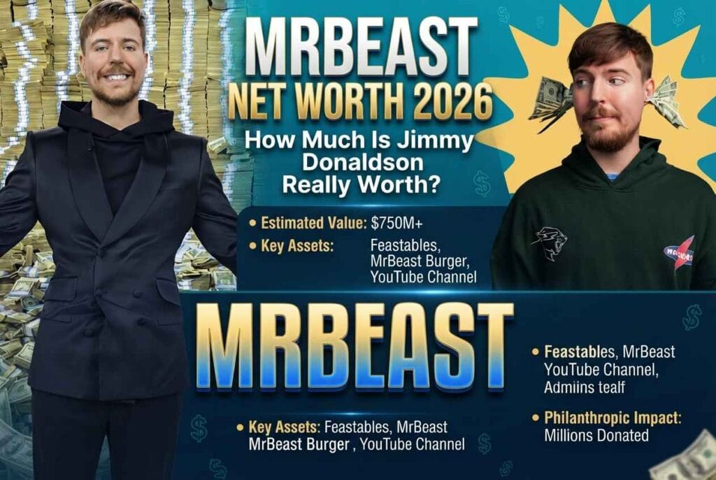 MrBeast net worth 2026 graphic showing Jimmy Donaldson and Beast Industries earnings