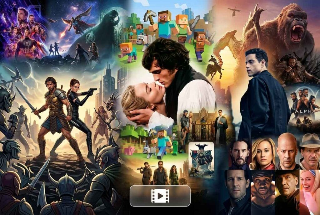 Person browsing new movies on a streaming app next to a movie theater ticket and popcorn