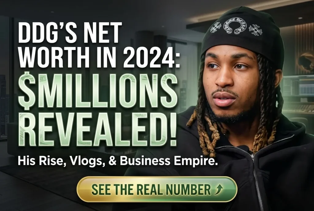 DDG net worth infographic showing income from music, YouTube and streaming