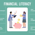 Person reviewing a budget and financial literacy worksheet on a laptop and notebook