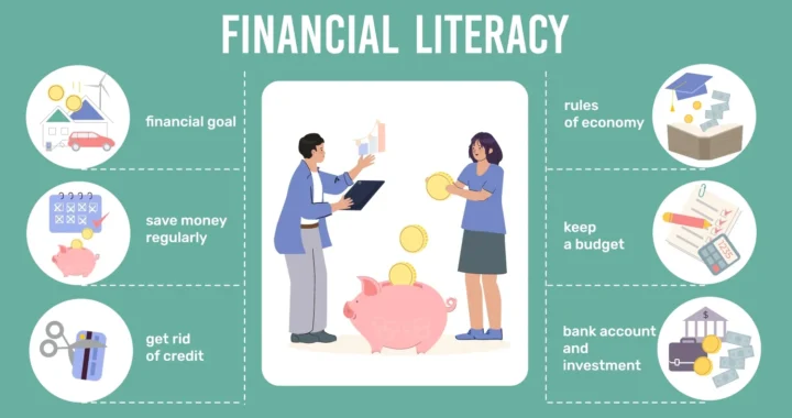 Person reviewing a budget and financial literacy worksheet on a laptop and notebook
