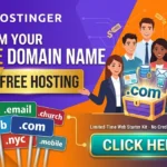 Free domain and hosting guide showing a website setup with a free domain name