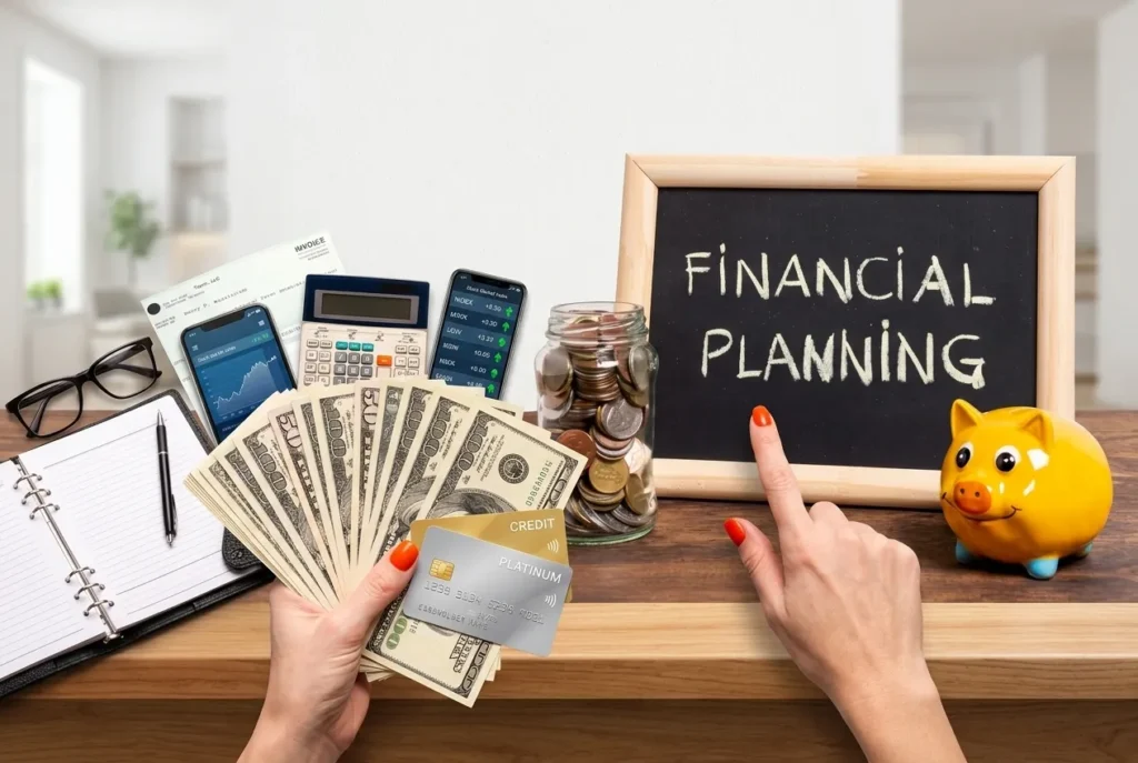 Person reviewing a personal finance budget and savings plan on a laptop