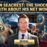 Ryan Seacrest hosting on stage, net worth breakdown graphic
