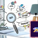 Person analyzing search engine optimization data and keyword rankings on a laptop dashboard