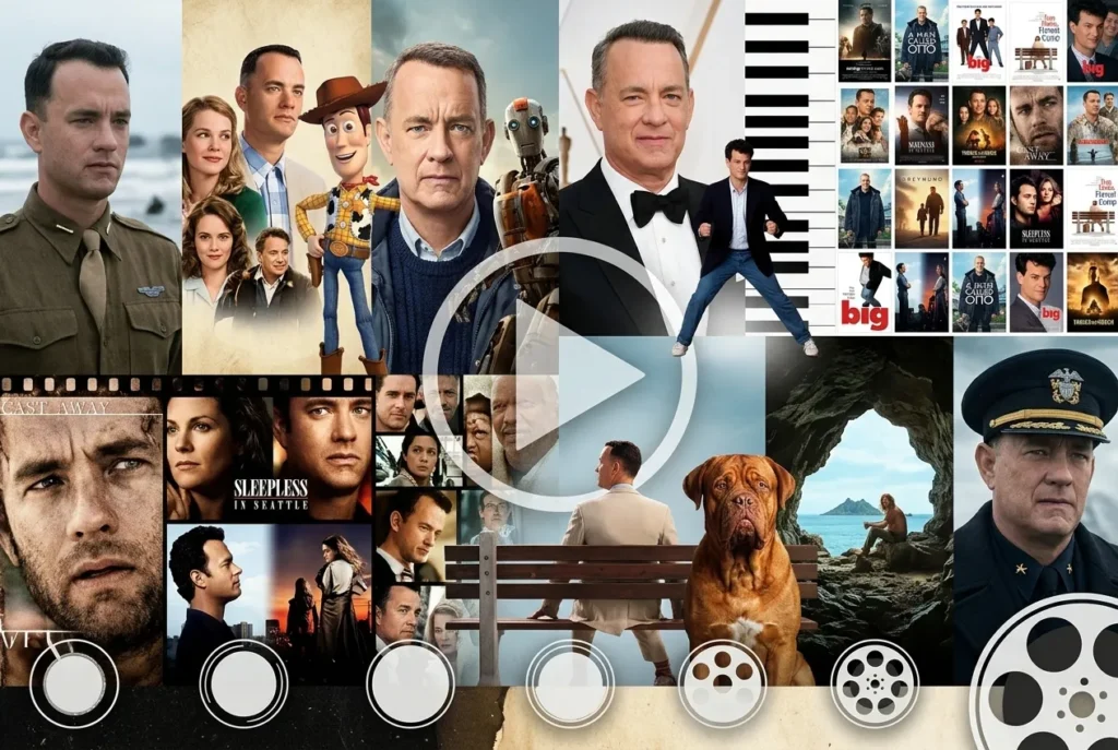 Tom Hanks movie poster collage representing his best known films